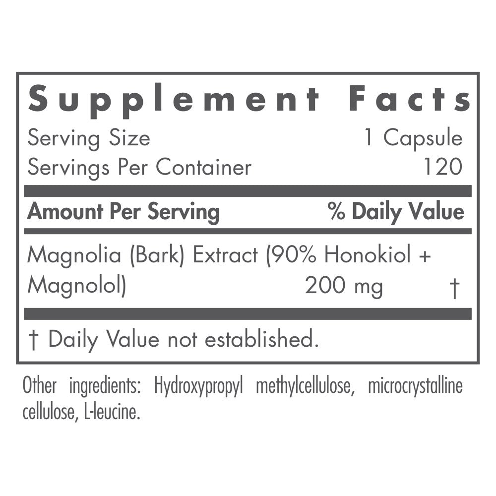 Nutricology Magnolia Extract - Stress and Sleep Support, Cortisol Balance - 120 Vegetarian Capsules