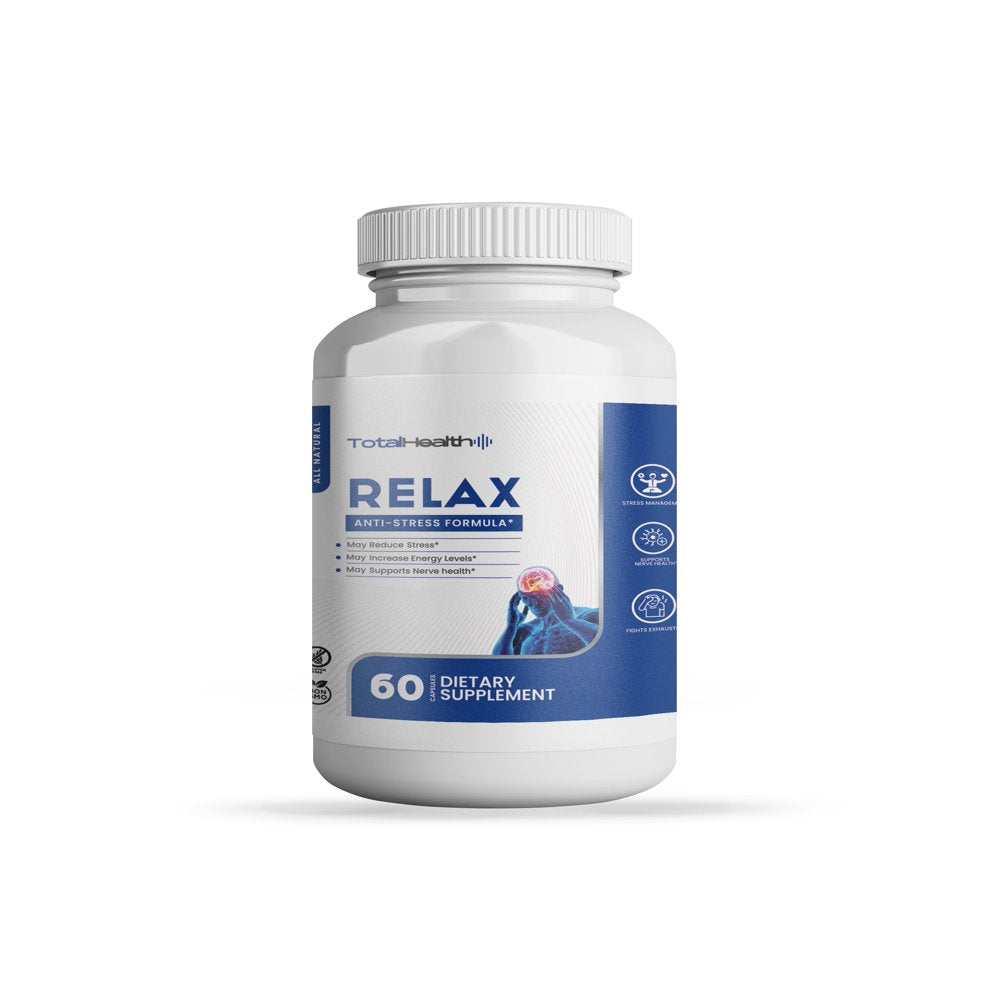 Total Health Relax anti Stress Formula Supplements | Supports Relaxation and Nerve Health | Stress Relief and Calming Pills | Non-Gmo, Gluten Free and Sugar Free - 60 Vegan Capsules