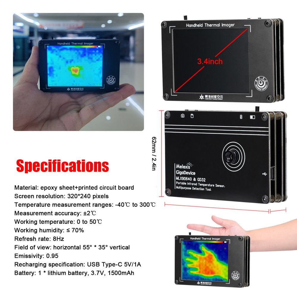 -40~300℃ Portable Multifunction Infrared Imager Handheld Digital Infrared Thermal Imaging Camera 3.4 Inch LCD Display Thermal Imager Temperature Sensors