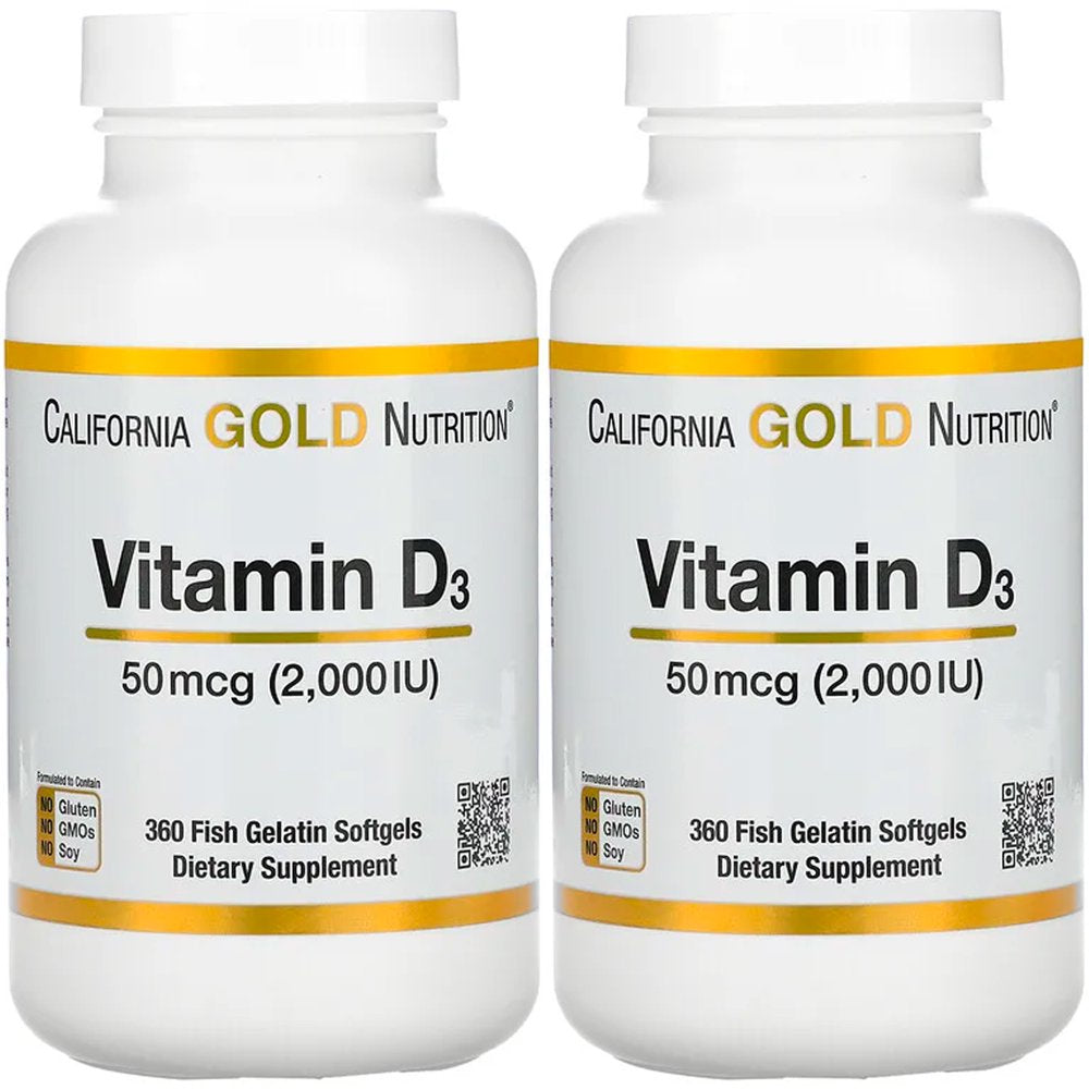 Vitamin D3, 50 Mcg (2,000 IU), 360 Fish Gelatin Softgels, California Gold Nutrition 2 Pack