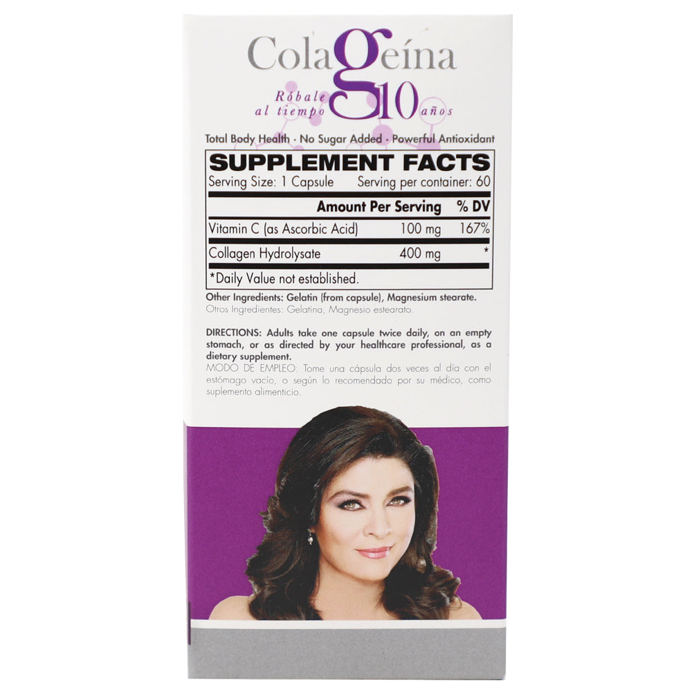 Colageina 10 Collagen Capsules with Vitamin C for a Younger Look, Anti-Aging, 60 Capsules.