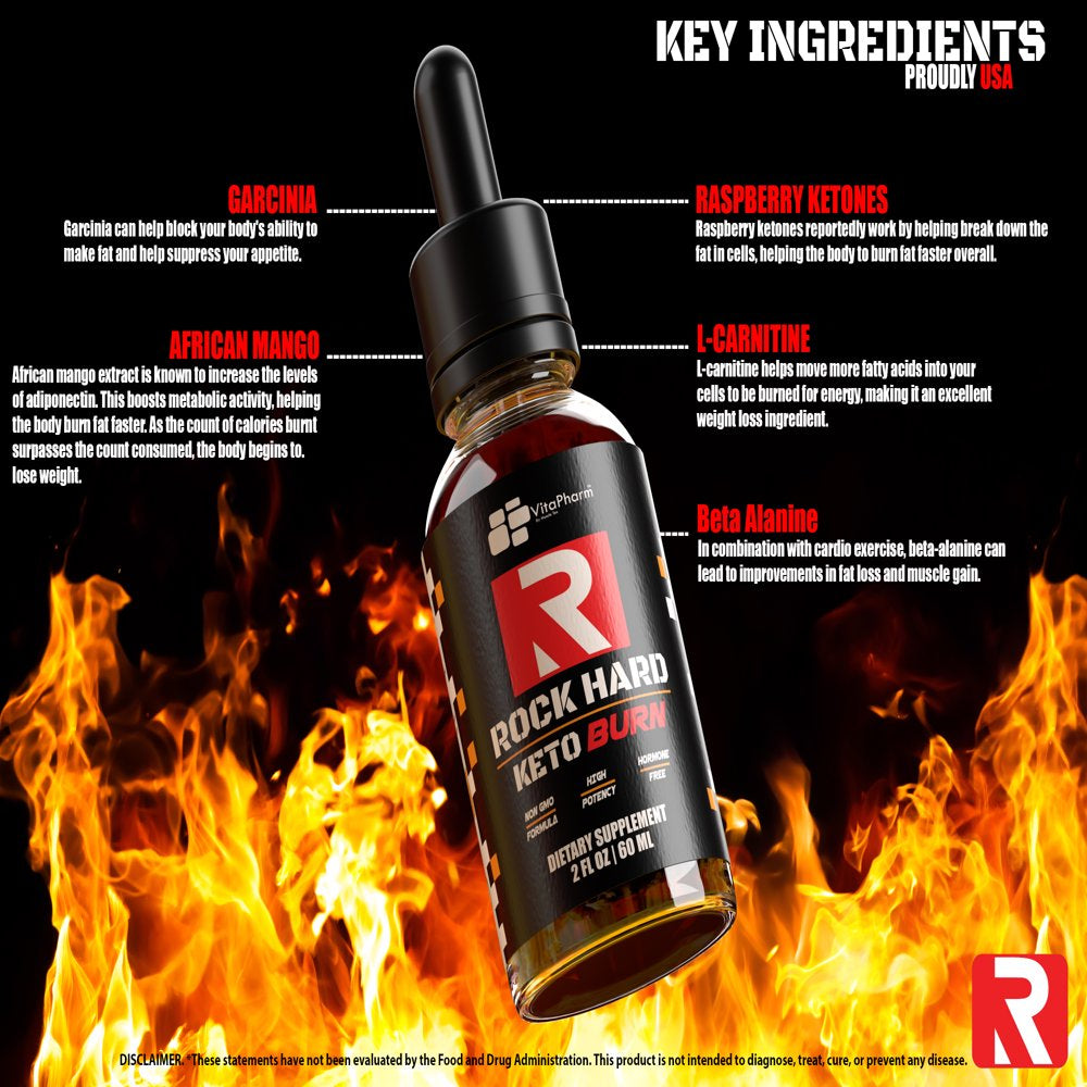 Vitapharm Nutrition Rock Hard Keto Burn Liquid Drops. Ketosis Weight Loss, Fat Burning Formula. 2Oz