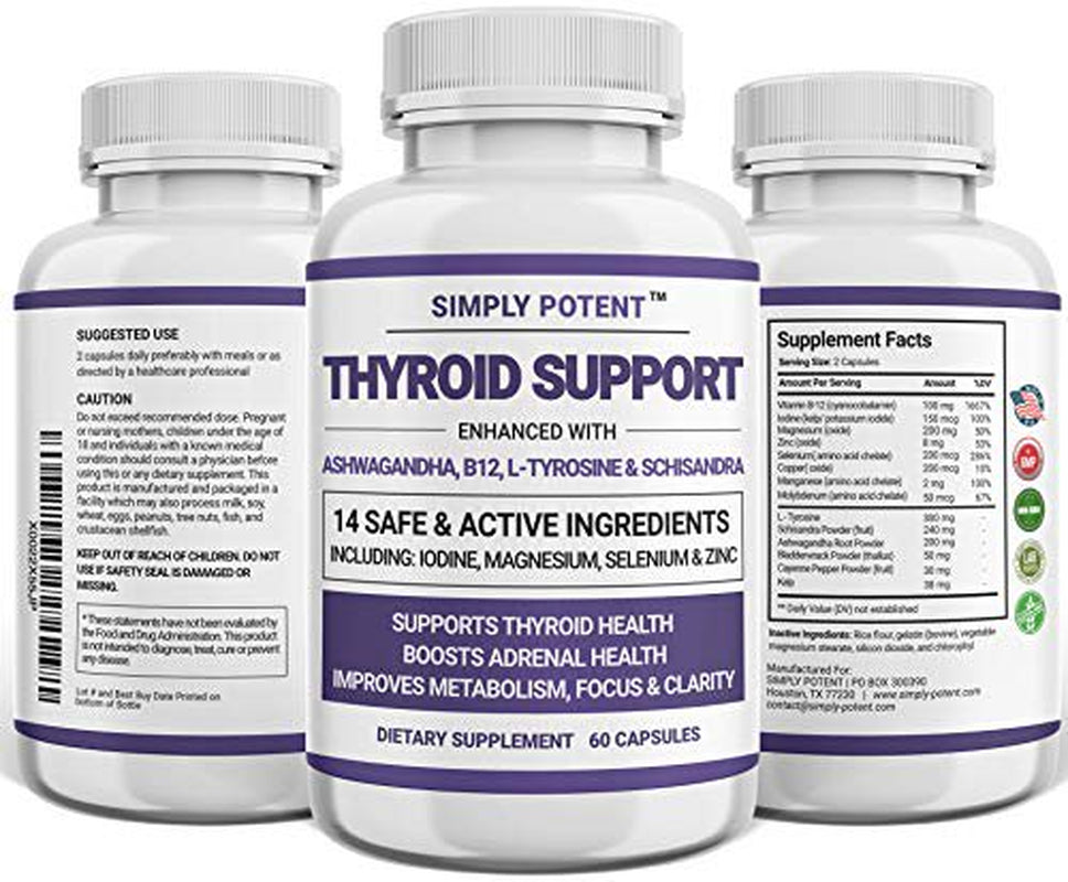 Thyroid Support & Adrenal Support Supplement for Energy, Metabolism, Weight Loss, Cortisol Balance, Stress & Fatigue Relief, 60 Capsules