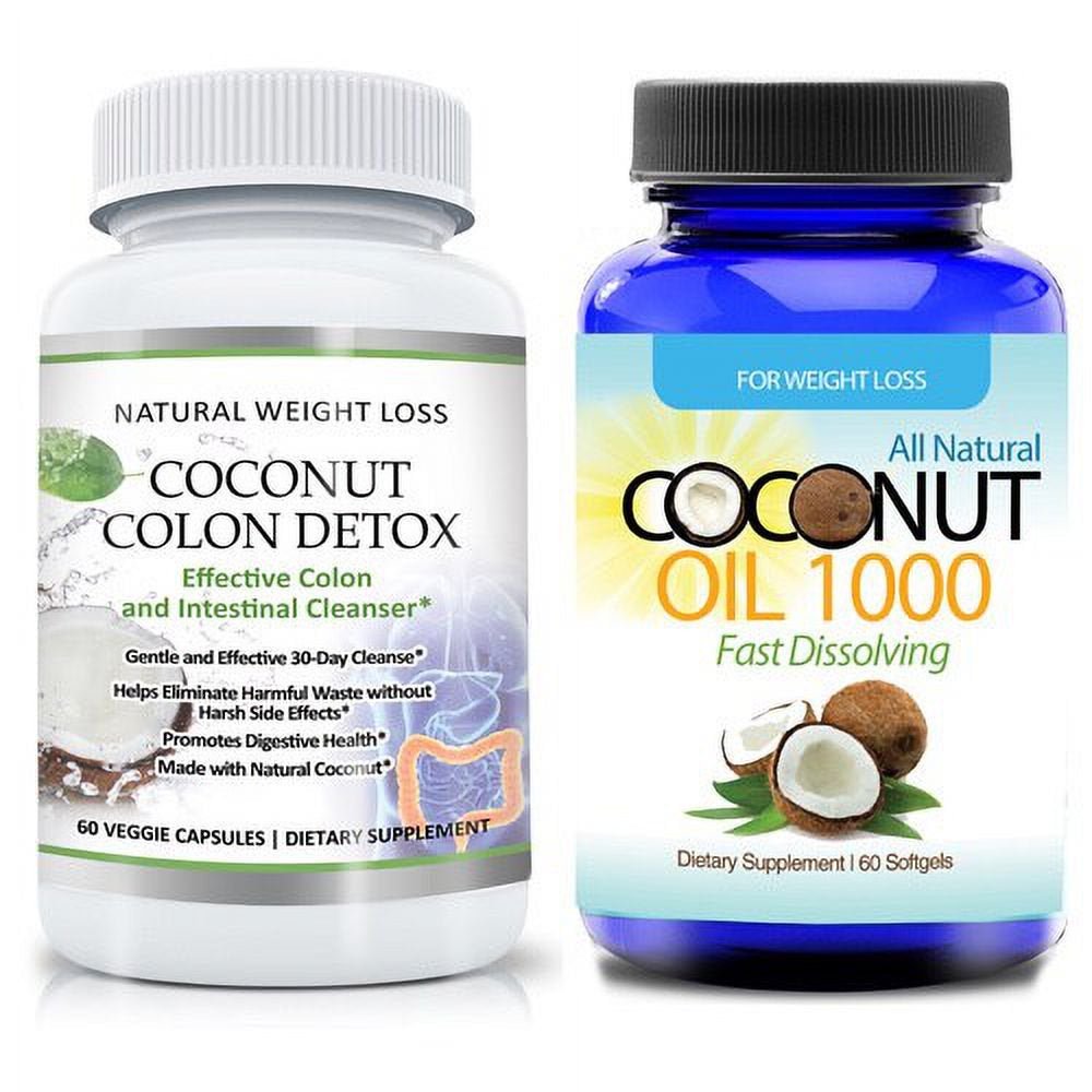 Totally Products Gentle Coconut Colon Detox Cleanse Supplement and Organic Virgin Coconut Oil 2-Piece Set (60 Capsules Each)