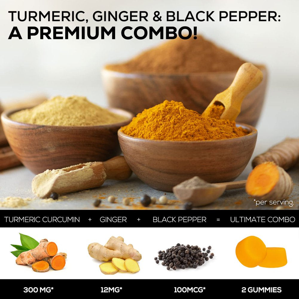 Turmeric Ginger Gummies - Vegan Turmeric Curcumin Gummy with 95% Curcuminoids - Black Pepper for Max Absorption, Herbal Joint Support Supplement, Nature'S Tumeric Extract, Peach Flavor - 120 Gummies