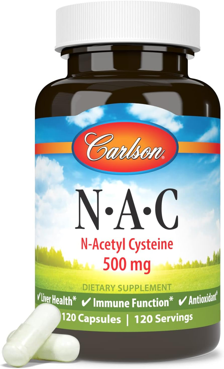 Carlson - NAC, N-Acetyl Cysteine, 500Mg, Liver Health, Immune Function, Antioxidant, 120 Vegetarian Capsules