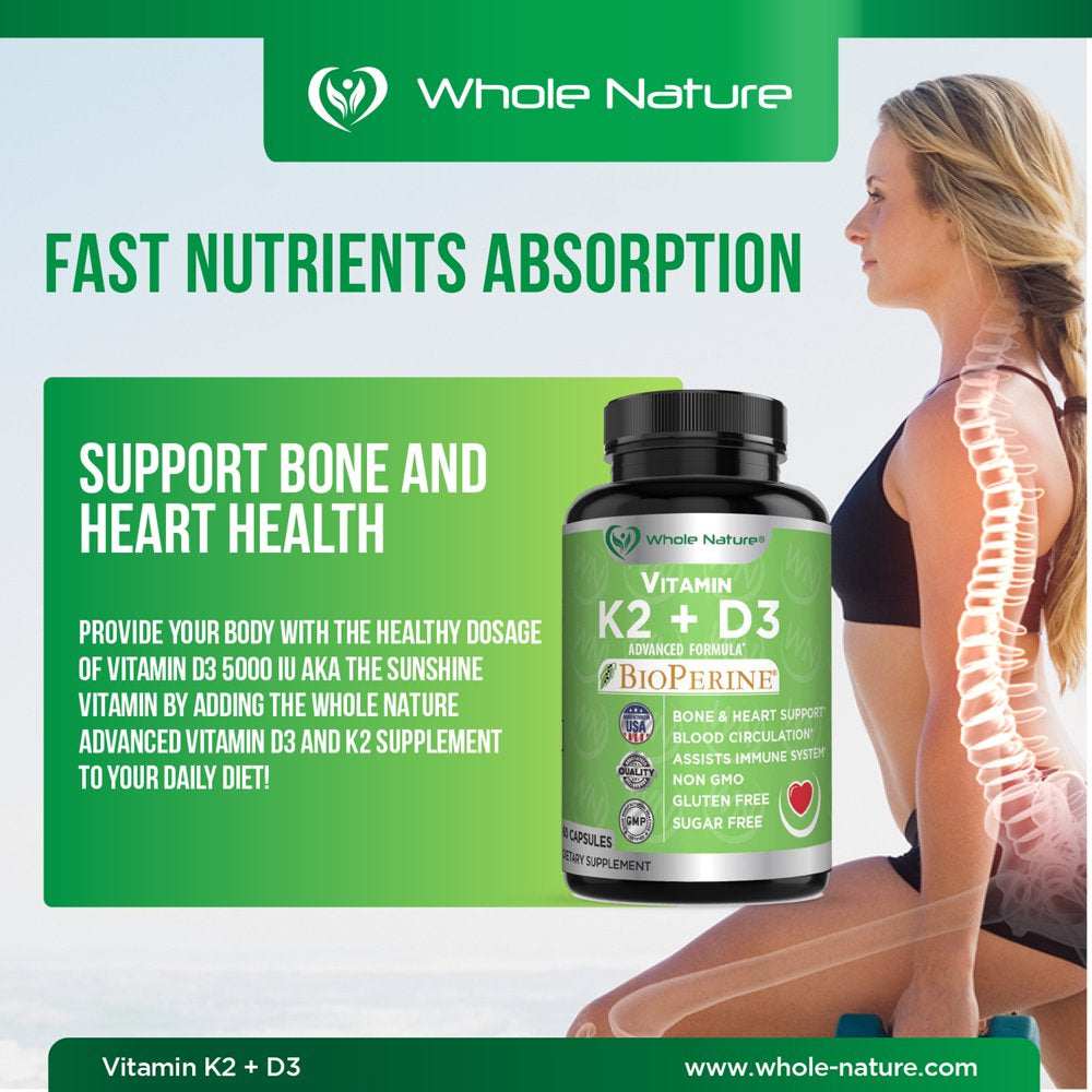 Whole Nature Vitamin K2 (MK7)+D3 plus - Naturally Support Heart and Bone Health (2PK)