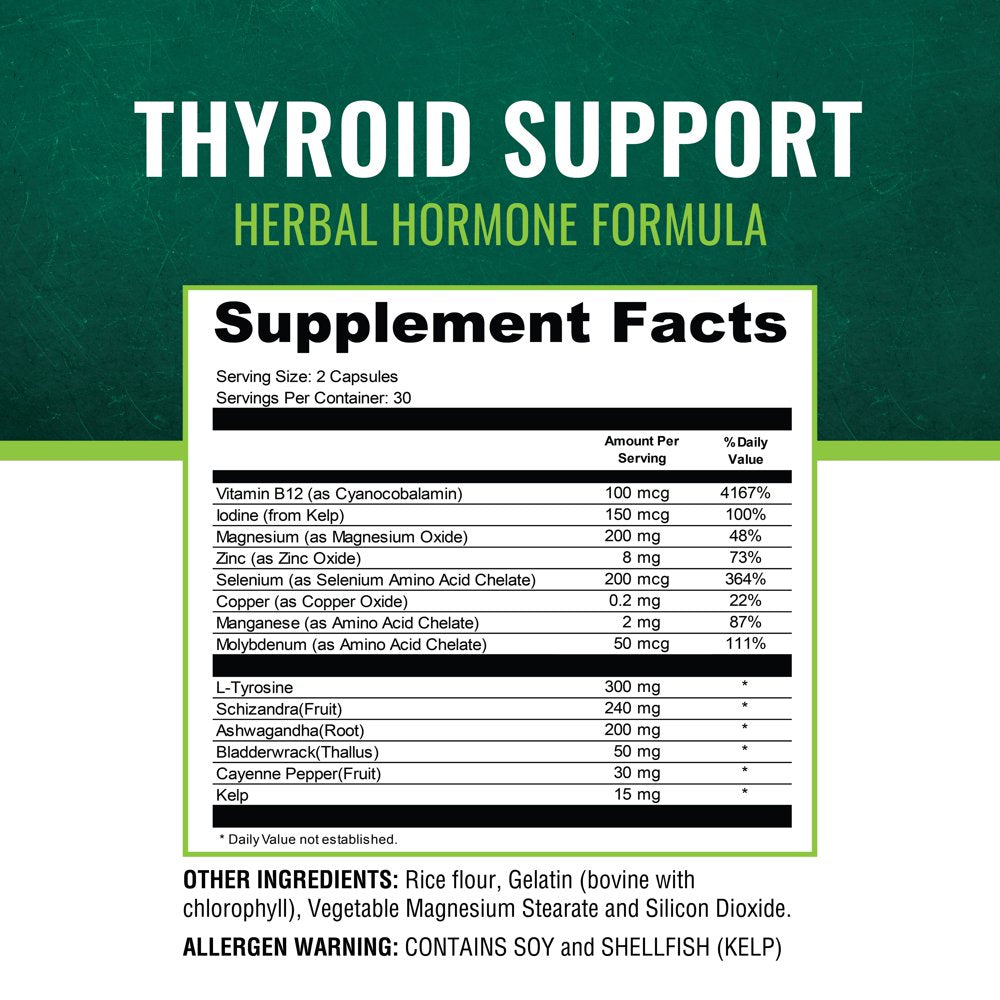 Thyroid Support for Energy and Metabolism Supplement - Improves Energy Level and Blood Flow for Thyroid and Metabolism Health - 120 Capsules