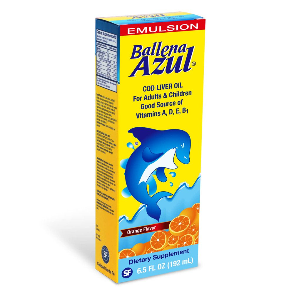 Ballena Azul Aceite De Hígado De Bacalao Para Adultos Y Niños, COD Liver Oil for Adults and Children, Good Source of Vitamins A,D,E, B1, Dietary Supplement, Omega 3, Inmune System Boost (Orange)