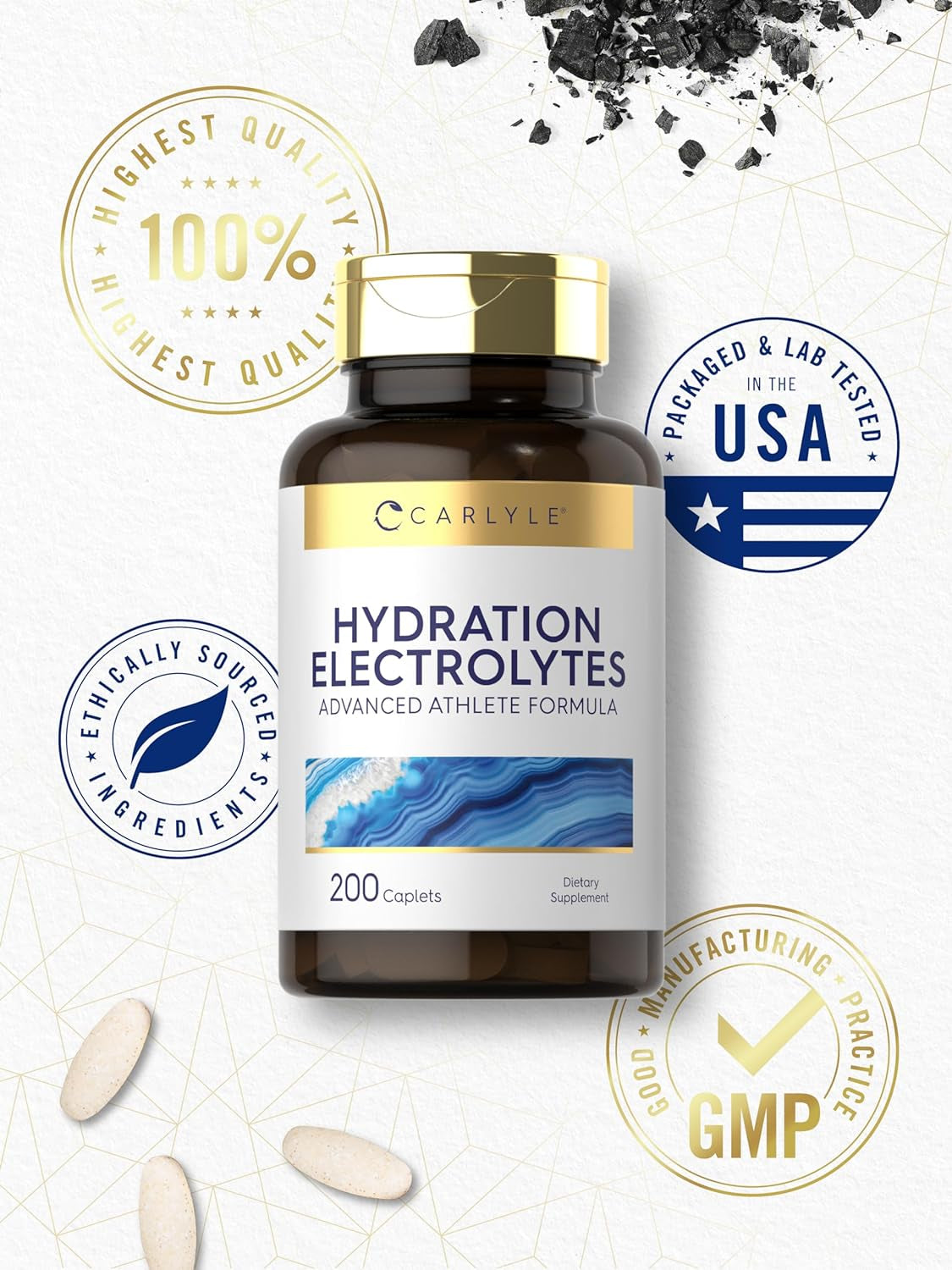 Carlyle Hydration Electrolytes | 200 Tablets | Advanced Athlete Formula | Vegetarian | Keto Friendly | Non-Gmo, Gluten Free Supplement