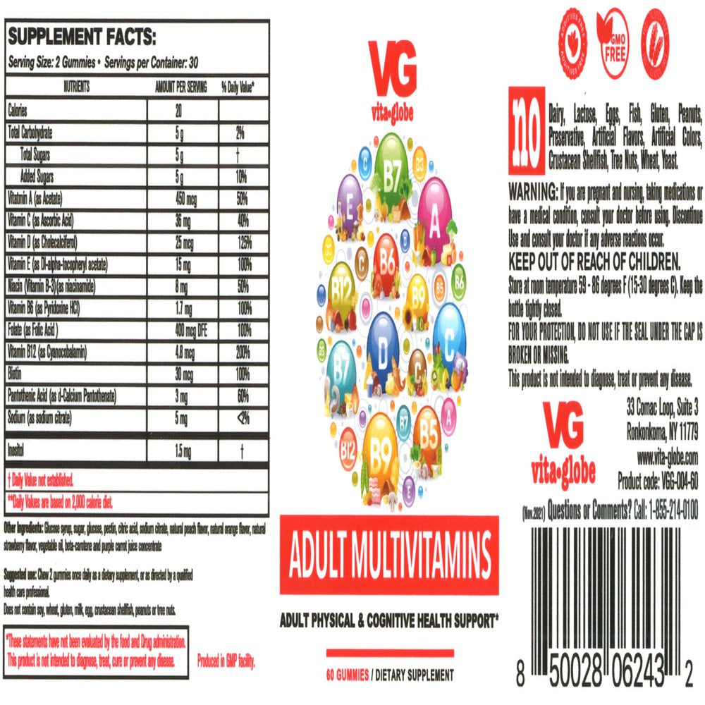 Vita Globe Adult Complete Multivitamin Gummy 120Ct (2 X 60Ct Bottles)