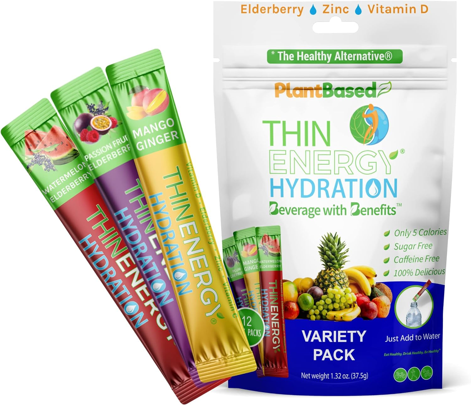 Thin Energy Hydration Powder Packets | 30 Sticks | 3 Variety Pack | Electrolytes & Minerals | Low Calories | Keto Hydration Drink Mix | Zero Sugar & Zero Caffeine | Gluten Free