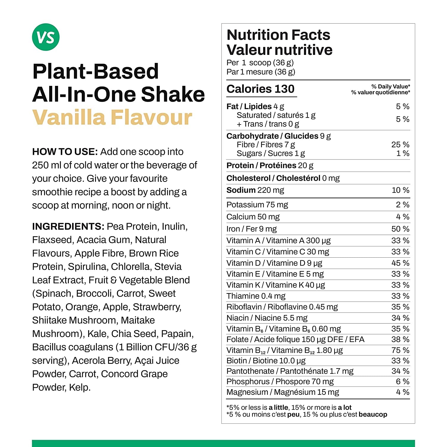 Plant Based All-In-One Powder - High Protein Meal Replacement - with Greens & Probiotics - Gluten Free, Soy Free, Dairy Free - 19 Servings - 799G Tub… (Vanilla)