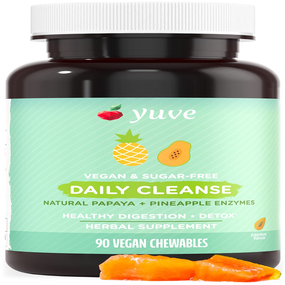 Yuve Natural Papaya Digestive Enzymes - Sugar-Free Chewable Candies - Promotes Better Digestion - Constipation & Bloating Aid, Detox, Leaky Gut Repair & Gas Relief - Vegan, Non-Gmo, Gluten-Free - 90Ct