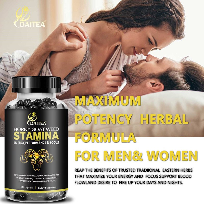 Horny Goat Weed Extract for Men & Women. 1000Mg Epimedium Icariin, Maca Root, L-Arginine, Tongkat, Ginseng, Saw Palmetto. Focus, Energy Pills, Testosterone Booster-120Capsules