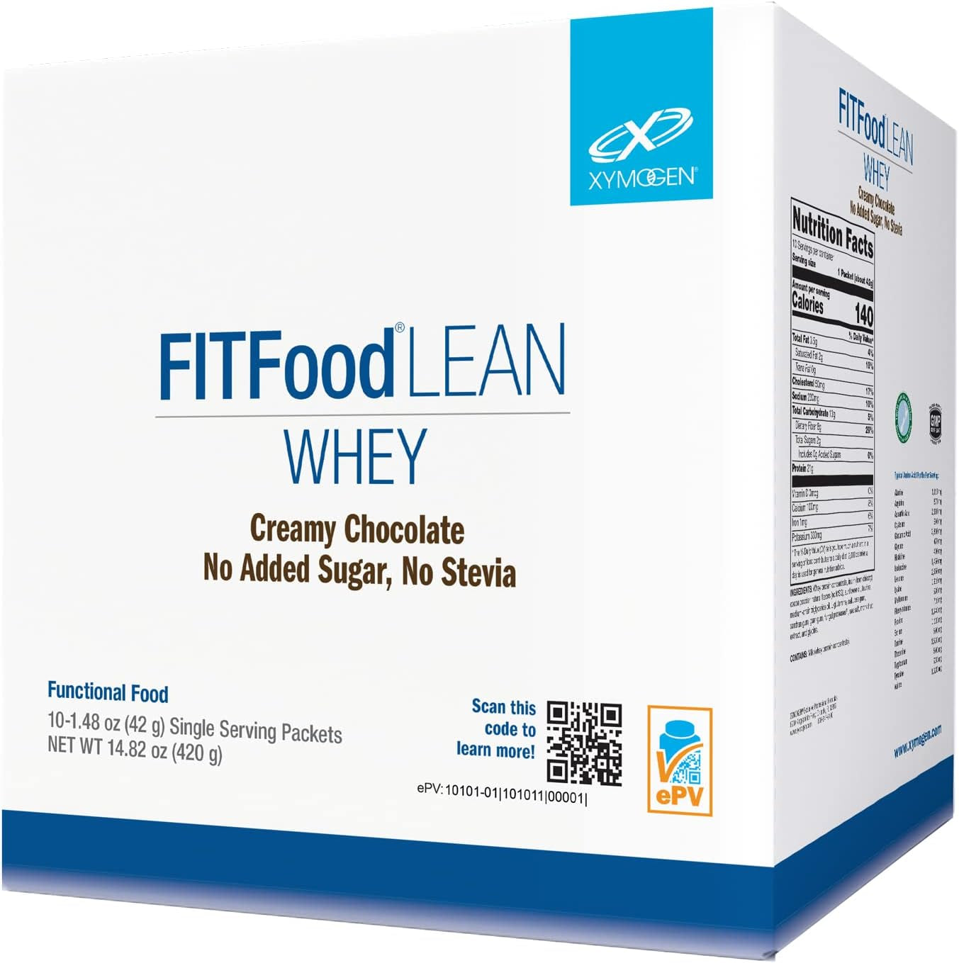 XYMOGEN FIT Food Lean Whey No Added Sugar, No Stevia - Bioactive Whey Protein Powder with Natural Immunoglobulins - Supports Healthy Body Composition, Immune Health, Workouts - Chocolate (10 Packets)