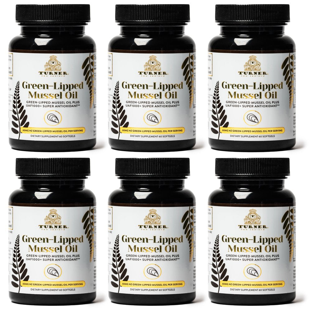 TURNER Green Lipped Mussel Oil Omega 3 Supplement Capsules, 6 Pack, 360 Count