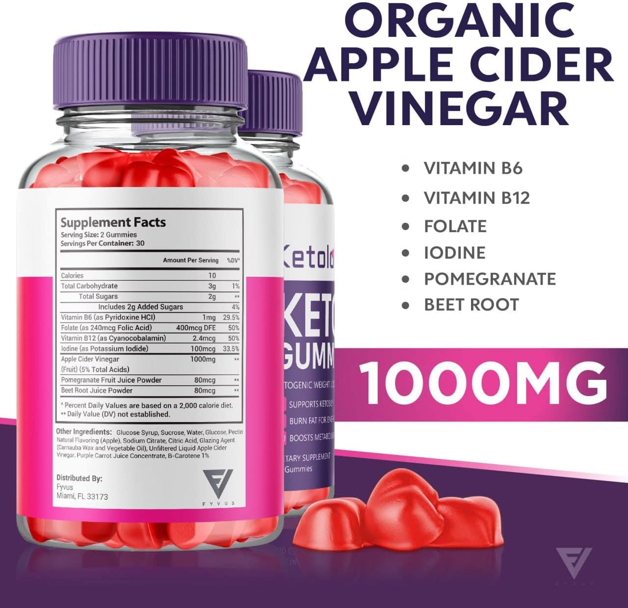 Ketology Keto ACV Gummies Advanced Weight Loss Ketosis Supplement, Ketology Keto + ACV Ketogenic Apple Cider Vinegar 525MG (60 Gummies)