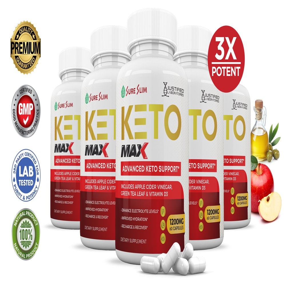 (5 Pack) Sure Slim ACV MAX Pills 1675Mg Stronger than Gummies Advanced Keto Support 300 Capsules