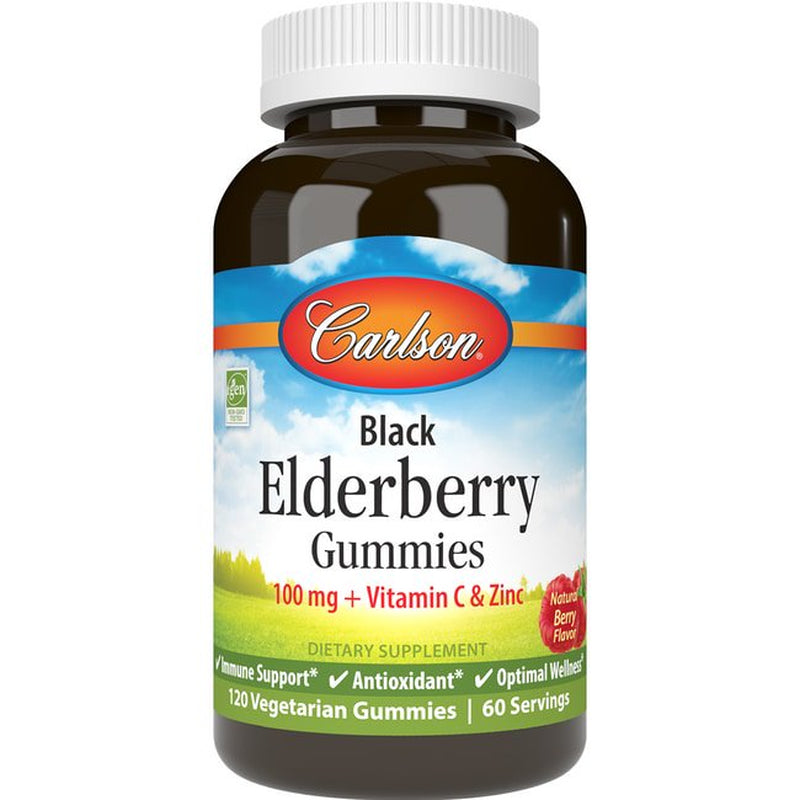 Carlson Black Elderberry Gummies + Vitamin C & Zinc - Berry 120 Gummies