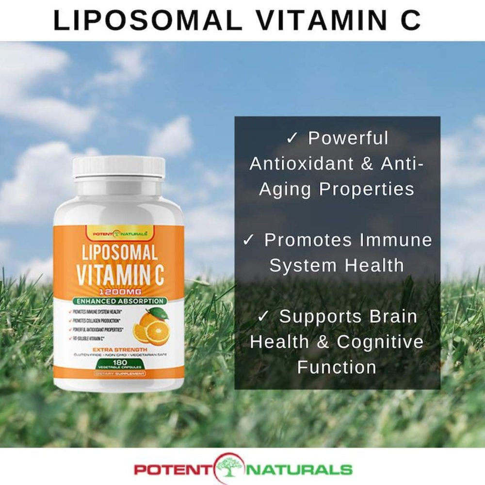 Liposomal Vitamin C 1200Mg - 180 Capsules - High Absorption, Fat Soluble Vitamin C, Supports Immune System, Powerful Antioxidant - Collagen Booster, anti Aging Skin Supplement, Lypo Spheric, Vegan