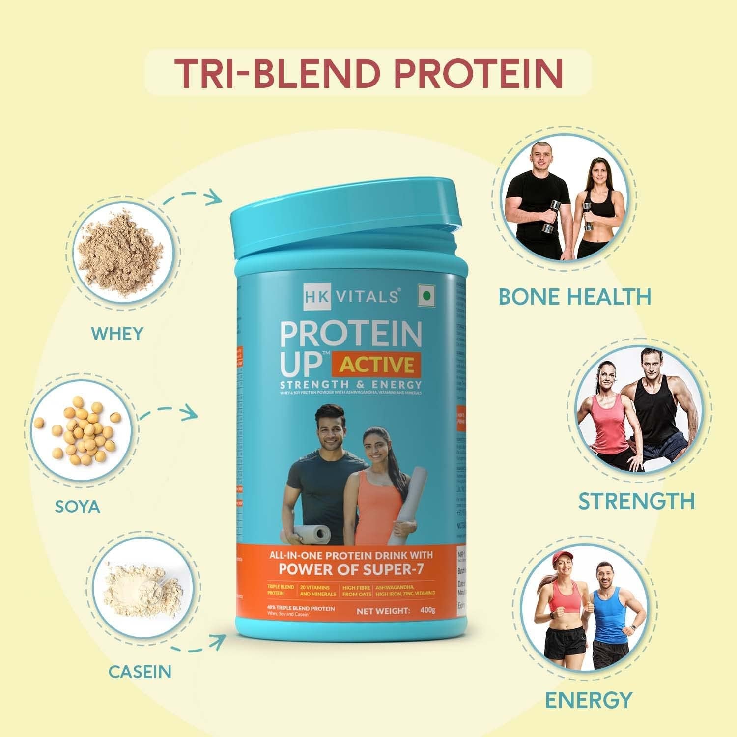 Goldy Vitals Proteinup Active,All in One Triple Blend Protein for Strength, Immunity, and Stress-Relief (Chocolate, 400 G / 0.88 Lb)