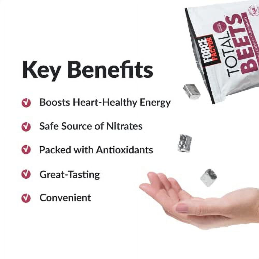 Total Beets Soft Chews with Beetroot, Nitrates, L-Citrulline, Grapeseed Extract, and Antioxidants, Healthy Energy Supplement with Elite Ingredients, Heart Health Superfood, Force Factor, 60 Chews