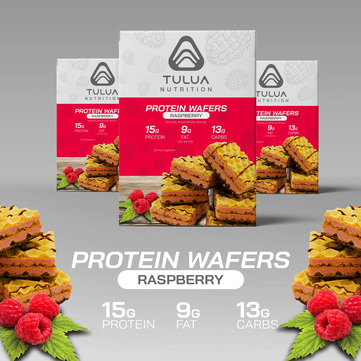 Tulua Nutrition High Protein Wafer Bars, Low Sugar, Low Fat, Low Carb Dessert, Healthy Snack, 2 Wafers per Serving, 20 Servings per Purchase (4 Boxes) (Raspberry)