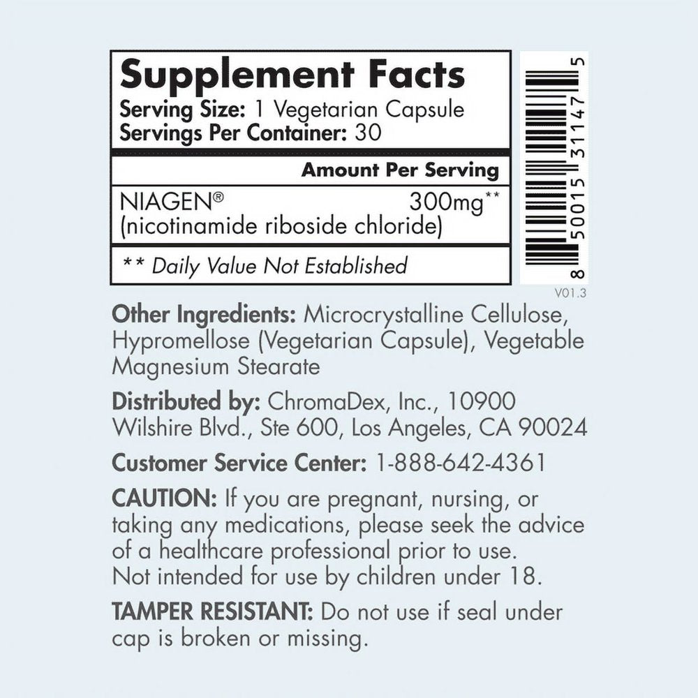 TRU NIAGEN 30Ct / 300Mg | Patented NAD+ Booster Supplement - Nicotinamide Riboside - Cellular Energy & Repair. Muscle Health & Healthy Aging - 300Mg Vegetarian Capsules Serving, 30 Day Bottle (1 Pack)