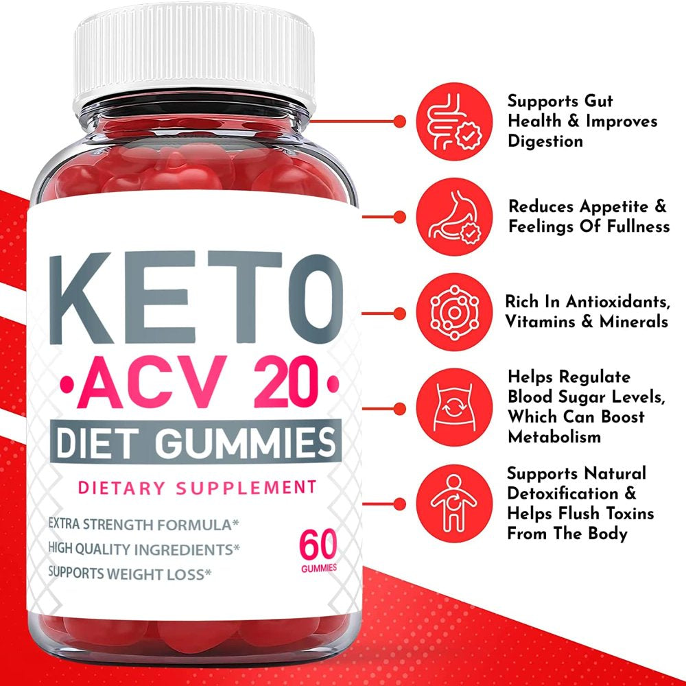 (1 Pack) Keto ACV 20 Gummies - Supplement for Weight Loss - Energy & Focus Boosting Dietary Supplements for Weight Management & Metabolism - Fat Burn - 60 Gummies