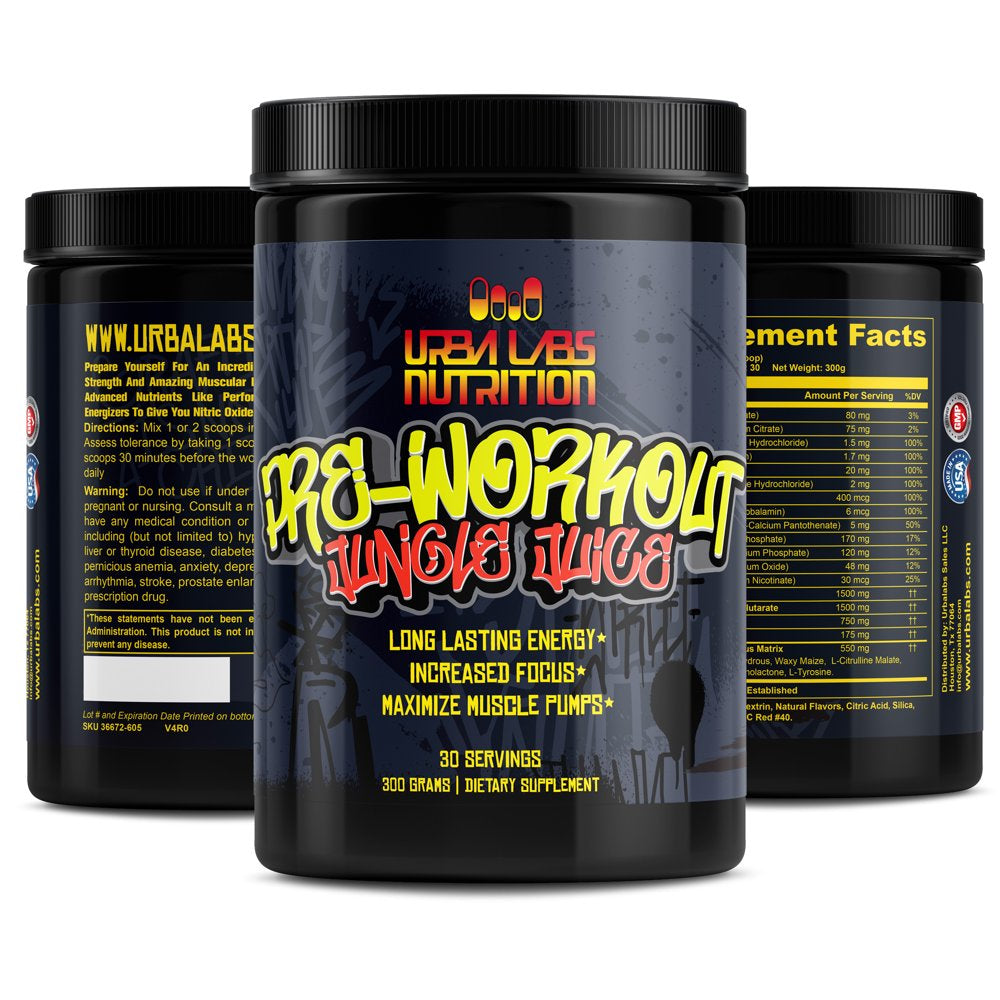 Urbalabs Superstrong Extreme Pre Workout Powder Pump up Beta Alanine, L-Taurine, Caffeine Extreme Energy & Focus, Nitric Oxide & Citrulline for Ultra Pump Jungle Juice