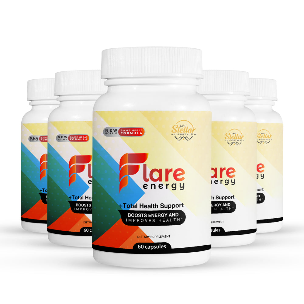 5 Pack Flare Energy, Total Health Support and Boosts Energy-60 Capsules X5