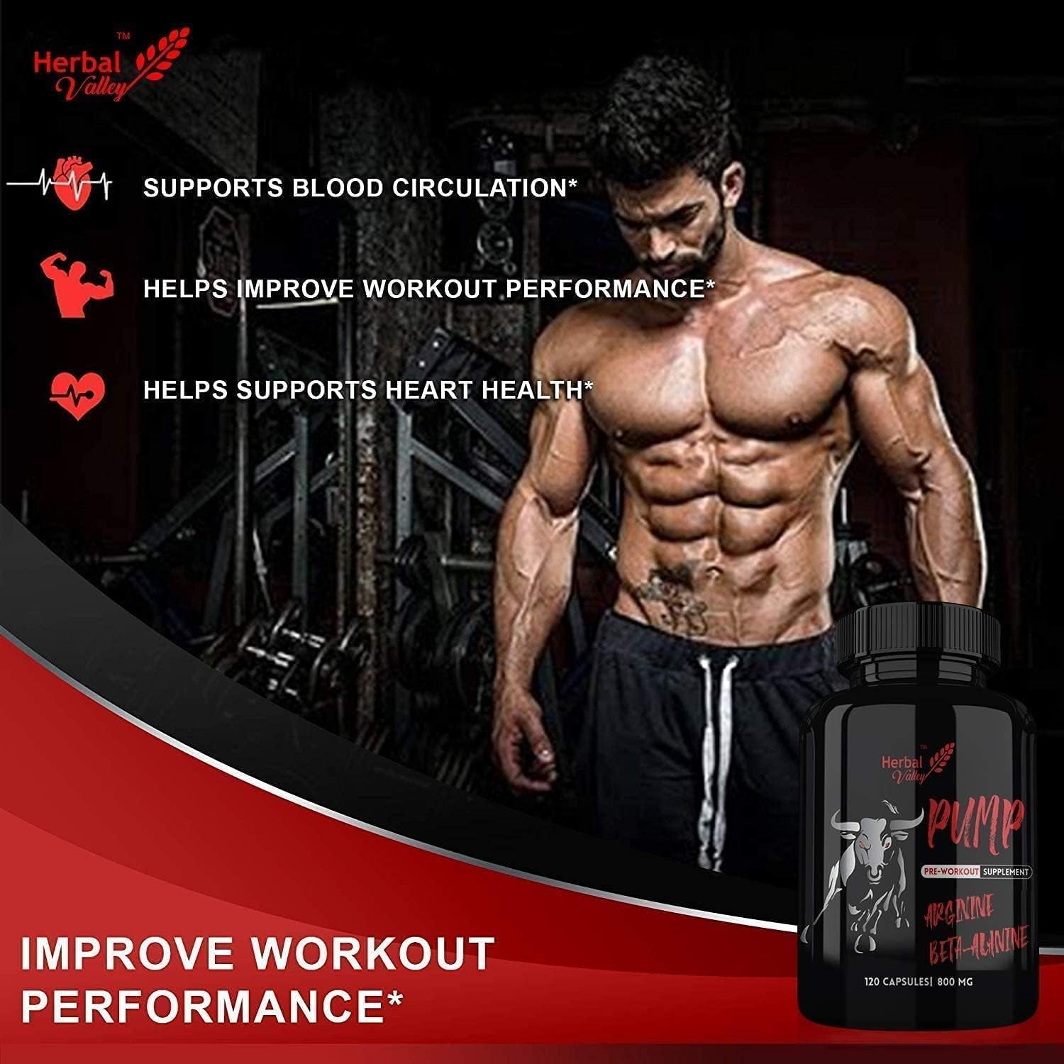 CROW Herbalvalley Pump Pre-Workout | Gym Supplement to Boost Your Energy & Performance | 120 Capsules