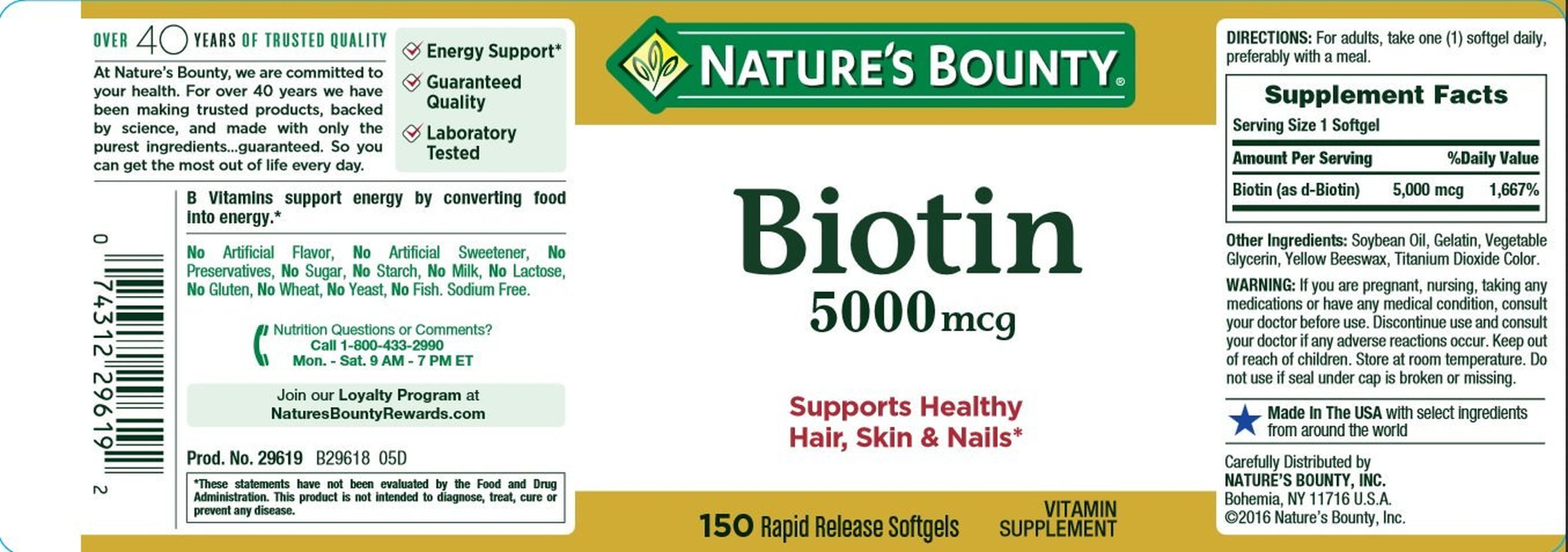 Natures Bounty Super Potency Biotin 5000 Mcg 150 Each