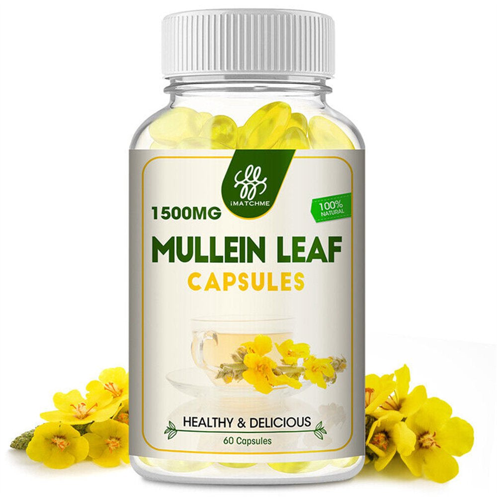 100% Natural Mullein Leaf Capsules Herbal Supplement 1500 Mg | 60 Capsules | Non-Gmo, Gluten Free | Lung Detox & Respiratory Health Support