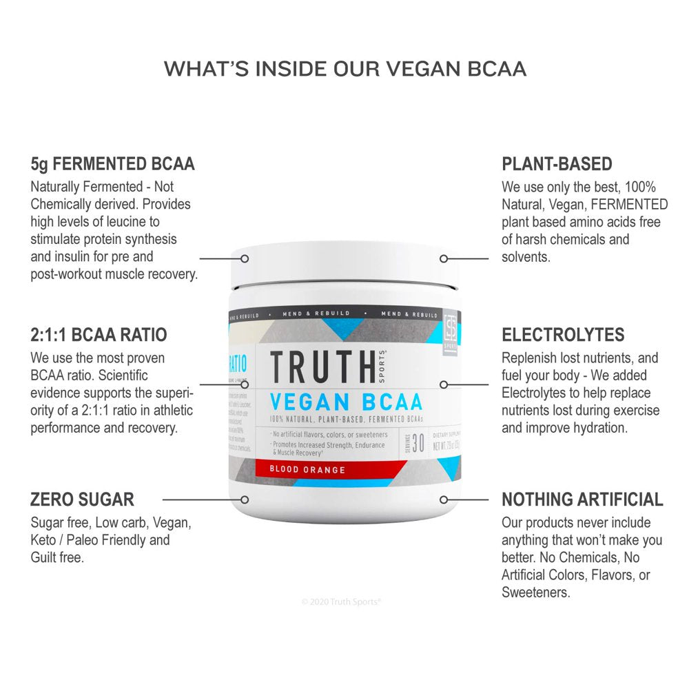 Vegan BCAA Powder - Blood Orange | Branched Chain Amino Acids | Pre/Post Workout Supplement