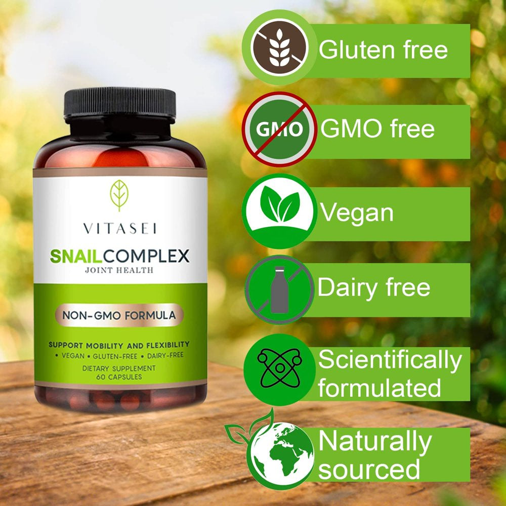 VITASEI Snail Complex Collagen Joint Support Supplement for Women & Men, Supports Mobility & Flexibility, Organic Dietary MSM Supplement, Non-Gmo, Gluten-Free - 60 Pills (Pack of 2)