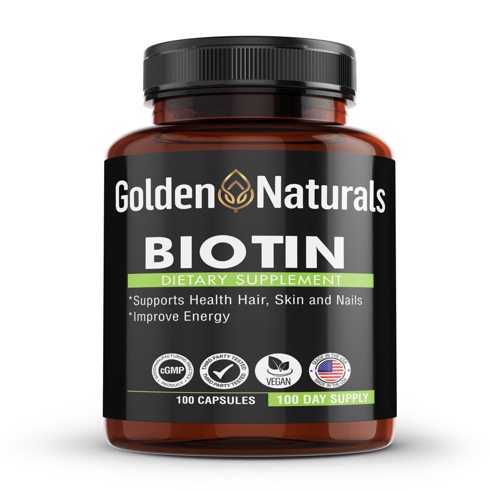 Golden Naturals Biotin, for Healthy Hair Skin and Nails, 100 Ct