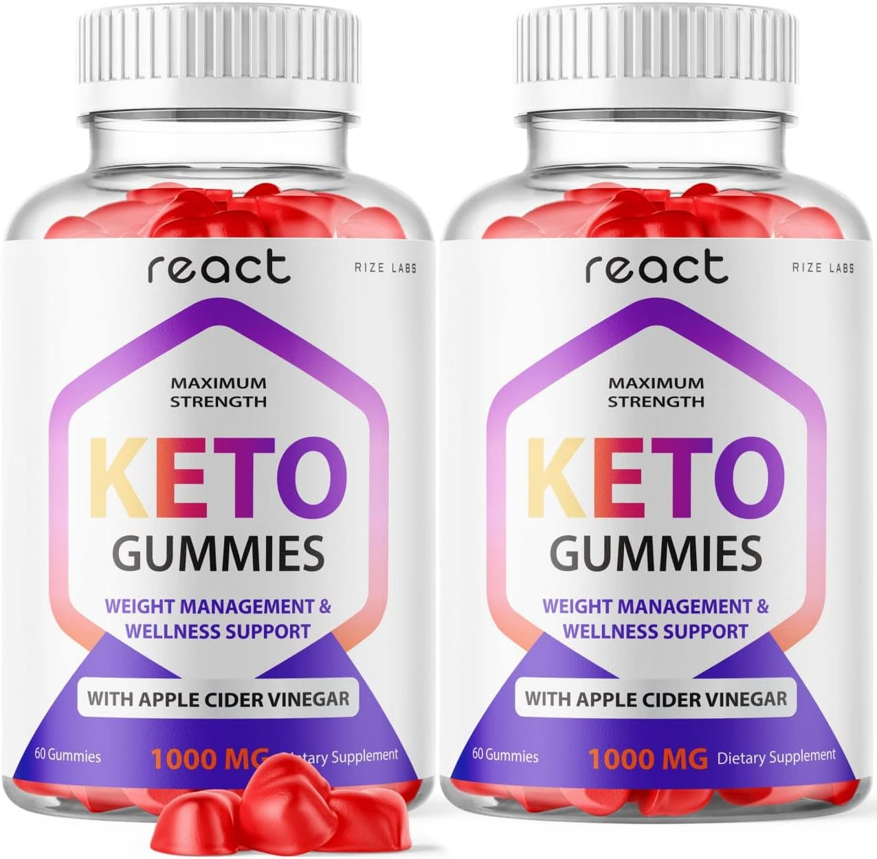 Rize Labs (2 Pack) React Keto Gummies React Keto Apple Cider Vinegar Gummy (120 Gummies)