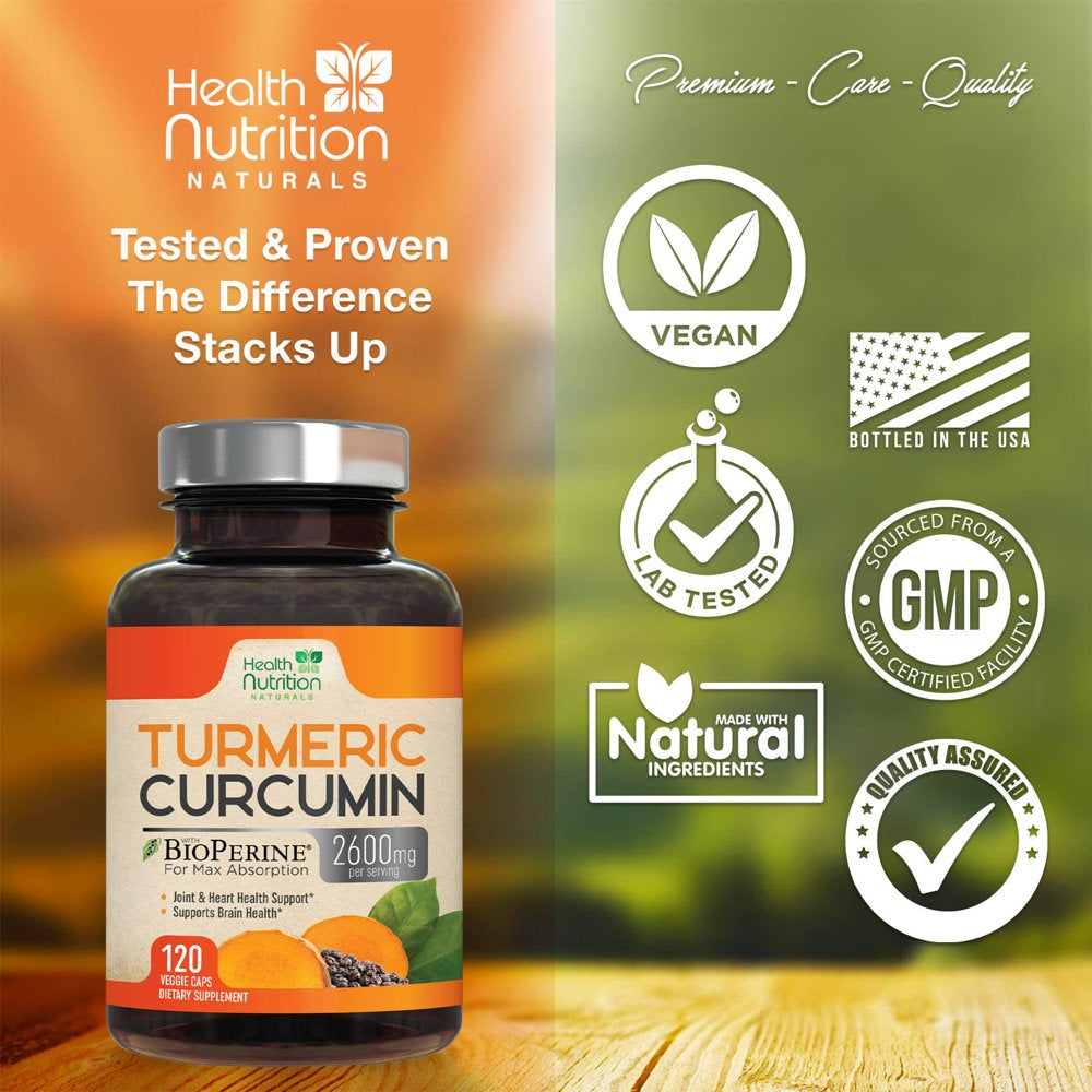 Turmeric Curcumin with Bioperine 95% Standardized Curcuminoids 2600Mg - Black Pepper for Max Absorption, Herbal Joint Support Supplement, Nature'S Non-Gmo & Gluten Free Tumeric Extract - 120 Capsules