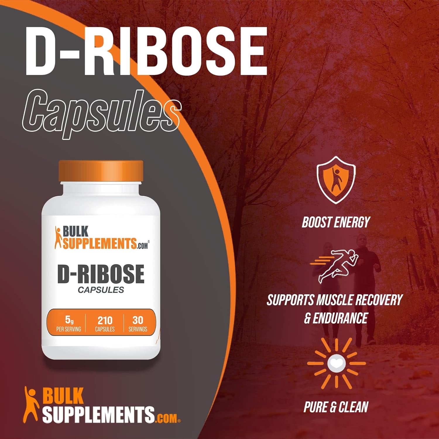 BULKSUPPLEMENTS.COM D-Ribose Capsules - Dietary Supplement for Energy, D-Ribose Pills - Unflavored - 5000Mg per Serving - 30-Day Supply (210 Capsules)