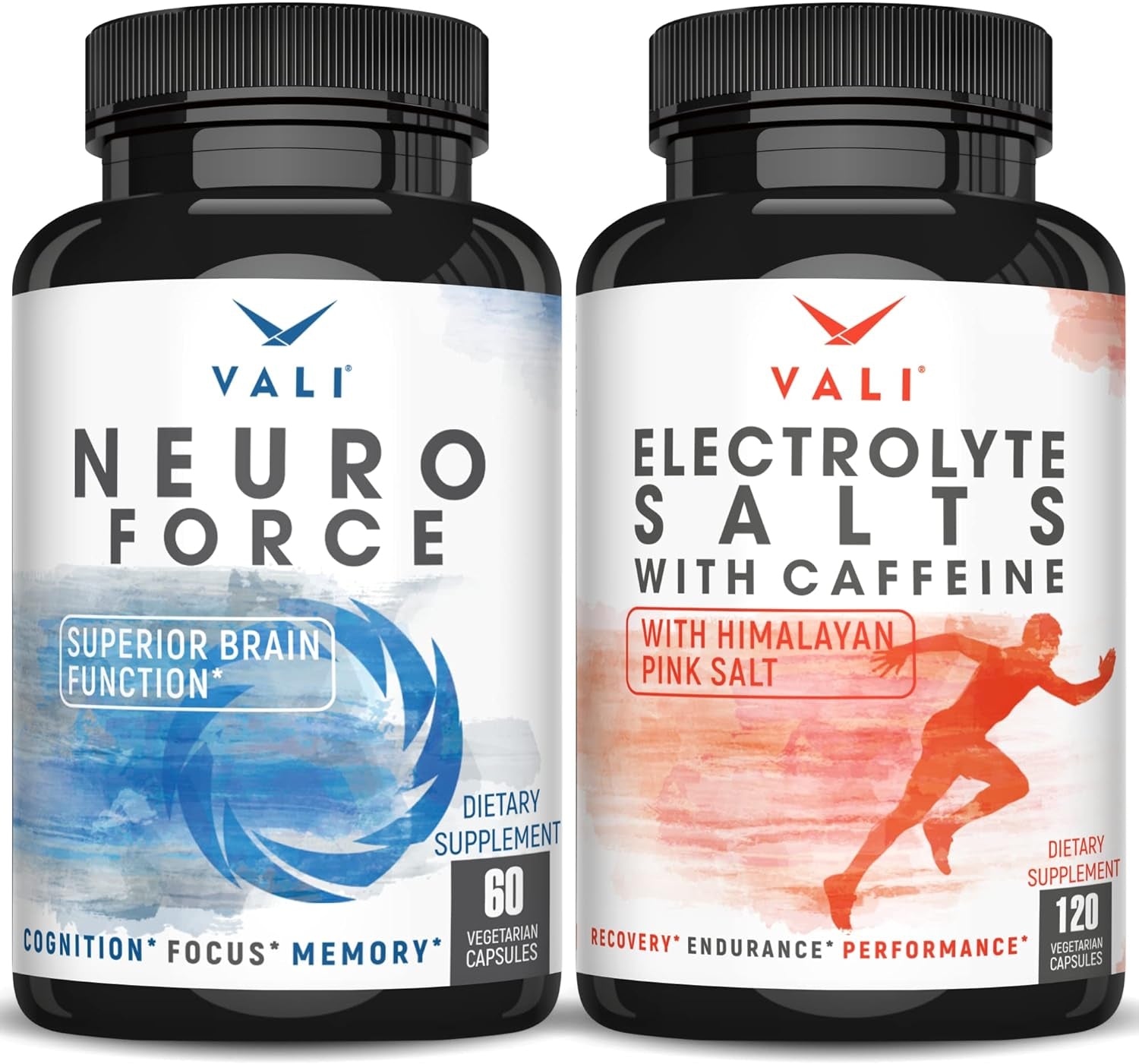 VALI Neuro Force Electrolyte Salts with Caffeine Bundle - Nootropic Brain Booster Supplement for Focus, Memory, Clarity & Energy and Rapid Oral Rehydration for Hydration Fluid Recovery & Energy