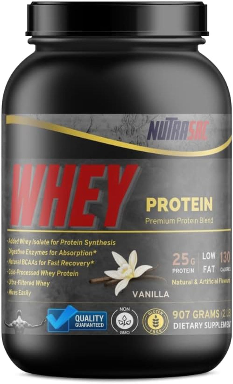 Whey Protein, Chocolate & Vanilla Flavor, 907 Grams, 2 LB, Gluten Free, Non-Gmo, Vegetarian, Corn Free, FDA, GMP Certified (Vanilla)