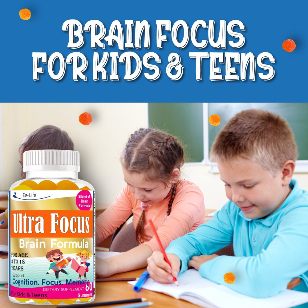 Ultra Focus Kids Brain Vitamins, Support Kids Focus and Attention, Memory & Concentration, Kids Attention and Focus Supplement (60 Ct) for Kids and Teens