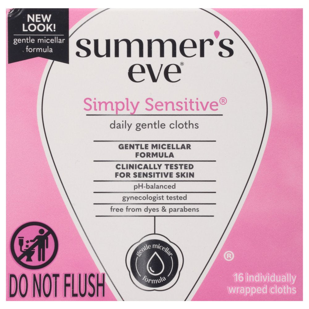 Summer’S Eve Simply Sensitive Daily Feminine Wipes, Removes Odor, Ph Balanced, 16 Count