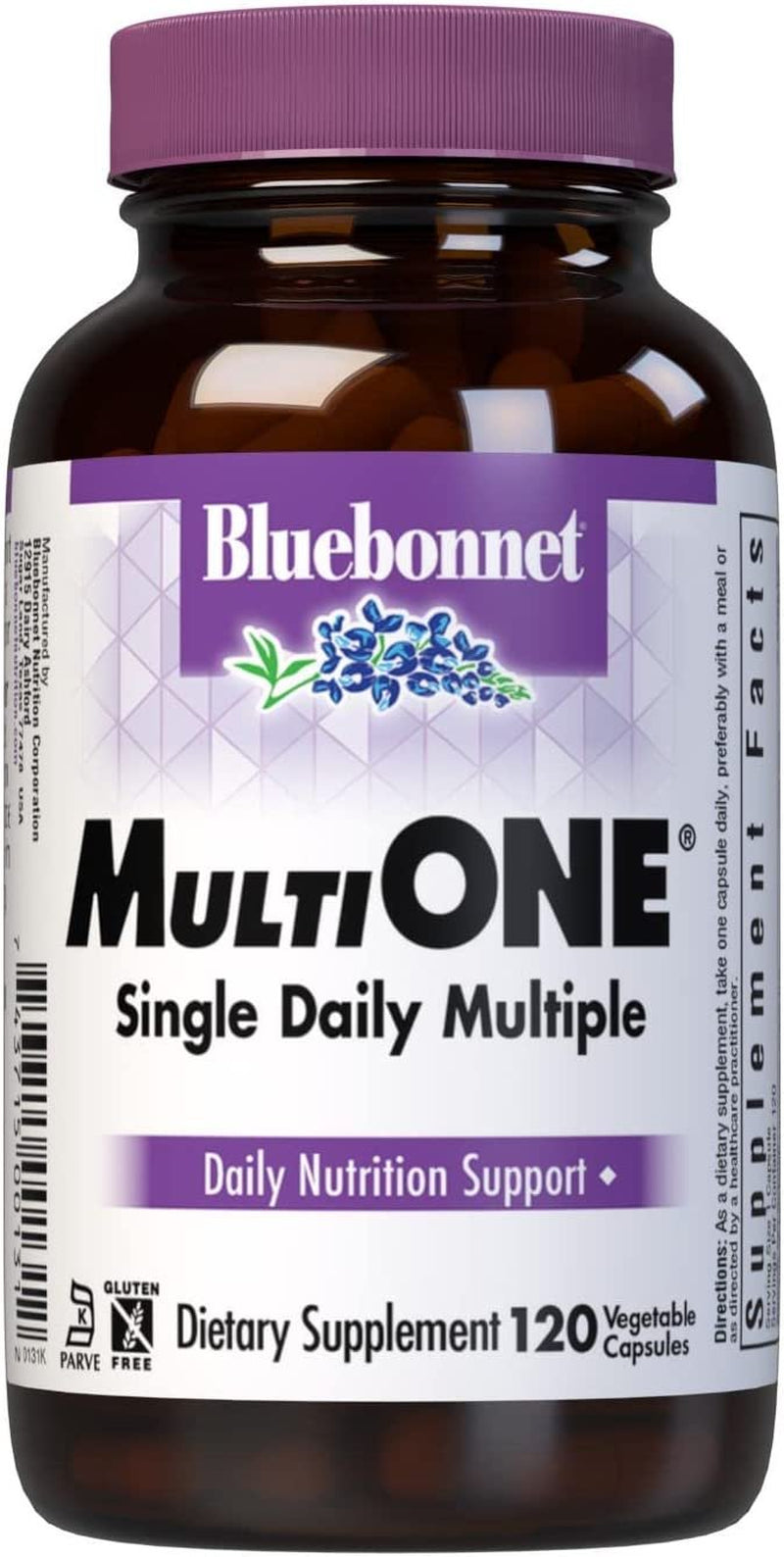 Bluebonnet Nutrition Multi One with Iron Vegetable Capsules, Complete Full Spectrum Multiple Vitamin Supplement, B Vitamins, Gluten & Milk Free, Kosher, 4 Month Supply, 120 Count