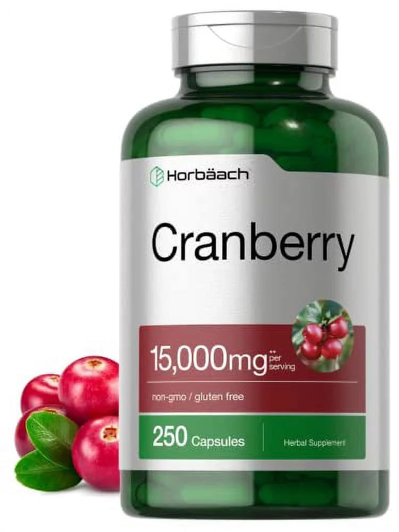 Cranberry + Vitamin C | 15,000Mg | 250 Capsules | Non-Gmo and Gluten Free Cranberry Pills Supplement from Concentrate Extract | by Horbaach