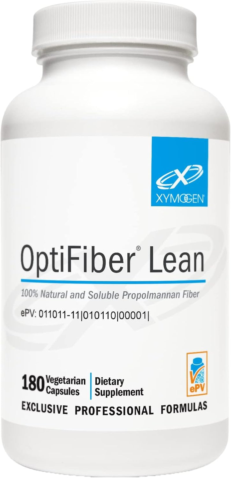 XYMOGEN Optifiber Lean Fiber Supplement - 100% Natural and Soluble Propolmannan Fiber - Supports Satiety, Cholesterol Metabolism, and Healthy Bowel Movements (180 Fiber Capsules)