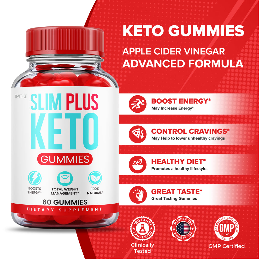 Slim plus Keto Gummies for Weight Loss ACV Apple Cider Vinegar 100% Natural (60 Gummies)