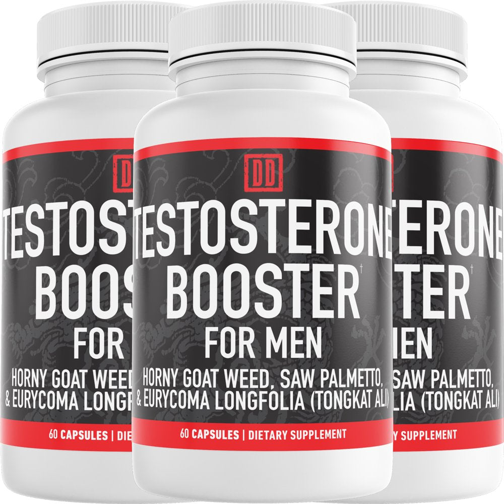 3 Pack, Testosterone Booster for Men - Extra Strength Horny Goat Weed, Saw Palmetto, & Tongkat Ali - Double Dragon Organics (180 Capsules Total)